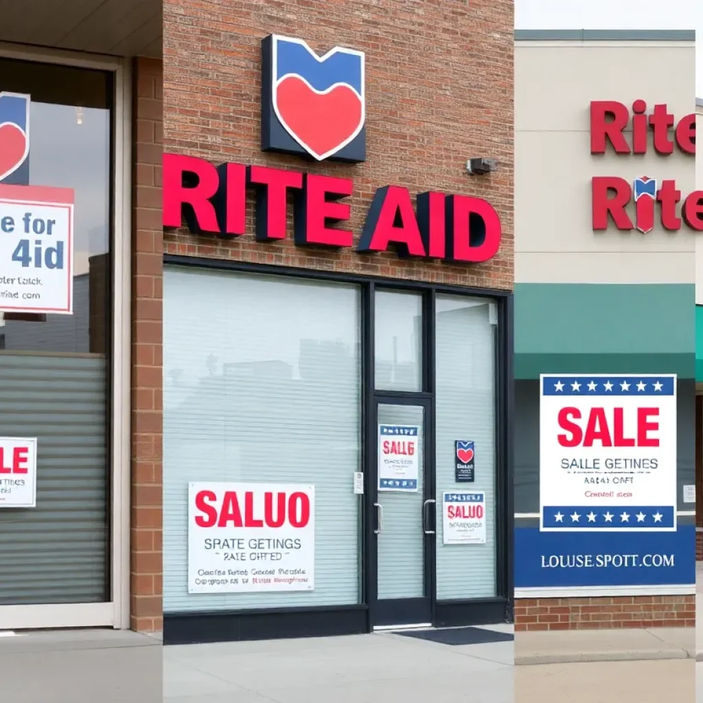 Closed Rite Aid store with sale signs