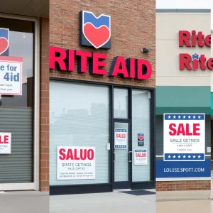 Closed Rite Aid store with sale signs