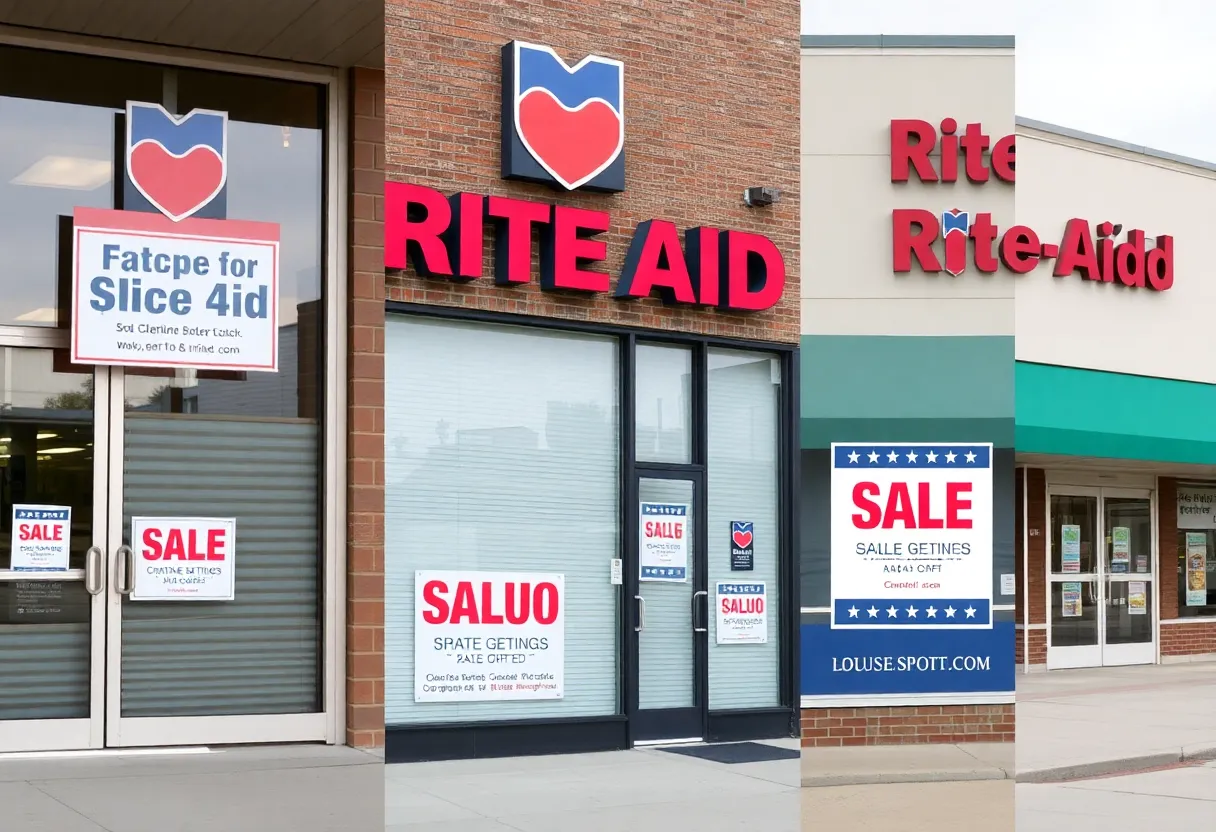 Closed Rite Aid store with sale signs