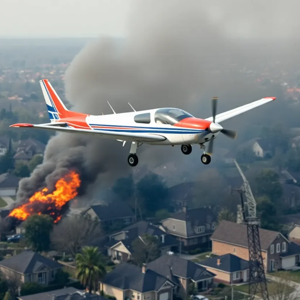 Smoke and damage from a plane crash in Simi Valley neighborhood
