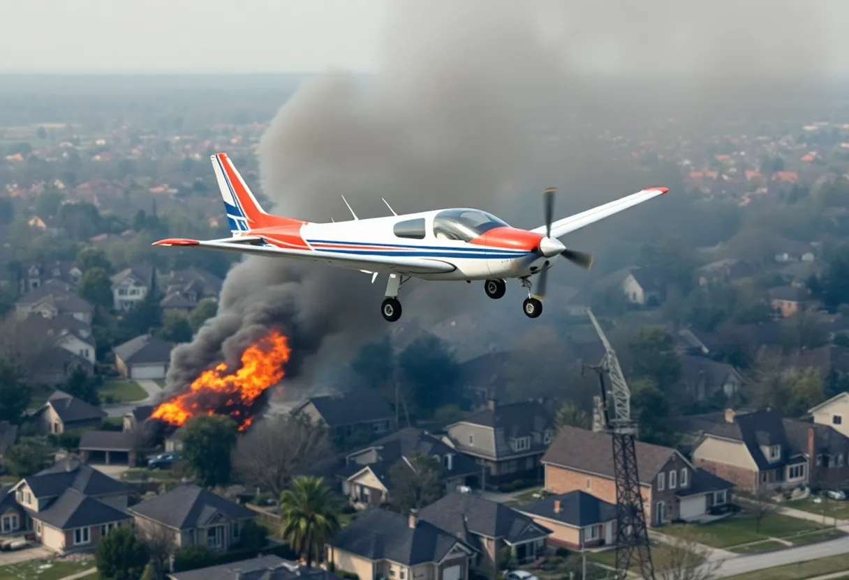 Smoke and damage from a plane crash in Simi Valley neighborhood