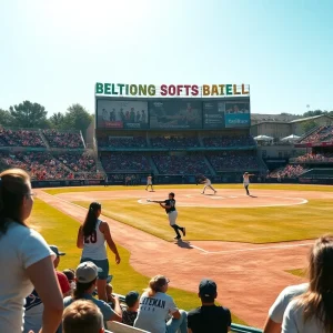 South Carolina softball team playing in a game at Carolina Softball Stadium.
