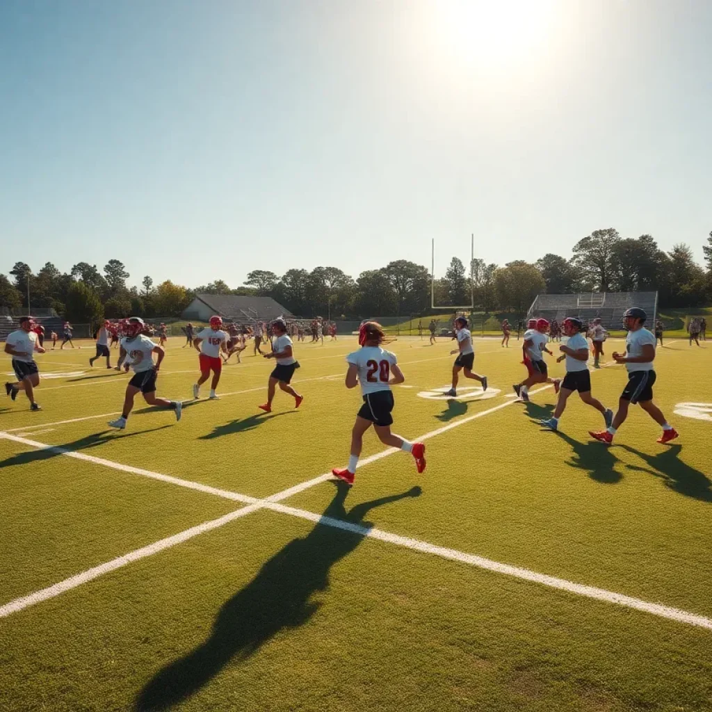 UCLA football players practicing on the field