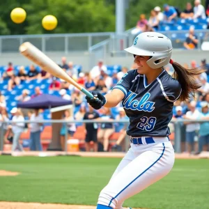 UCLA softball team celebrating a victory at the Women's College World Series