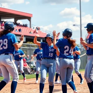 UCLA softball team celebrating after a win