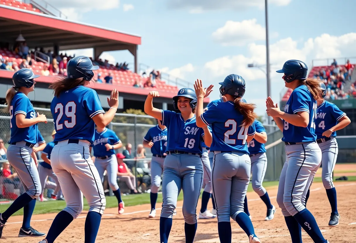 UCLA softball team celebrating after a win