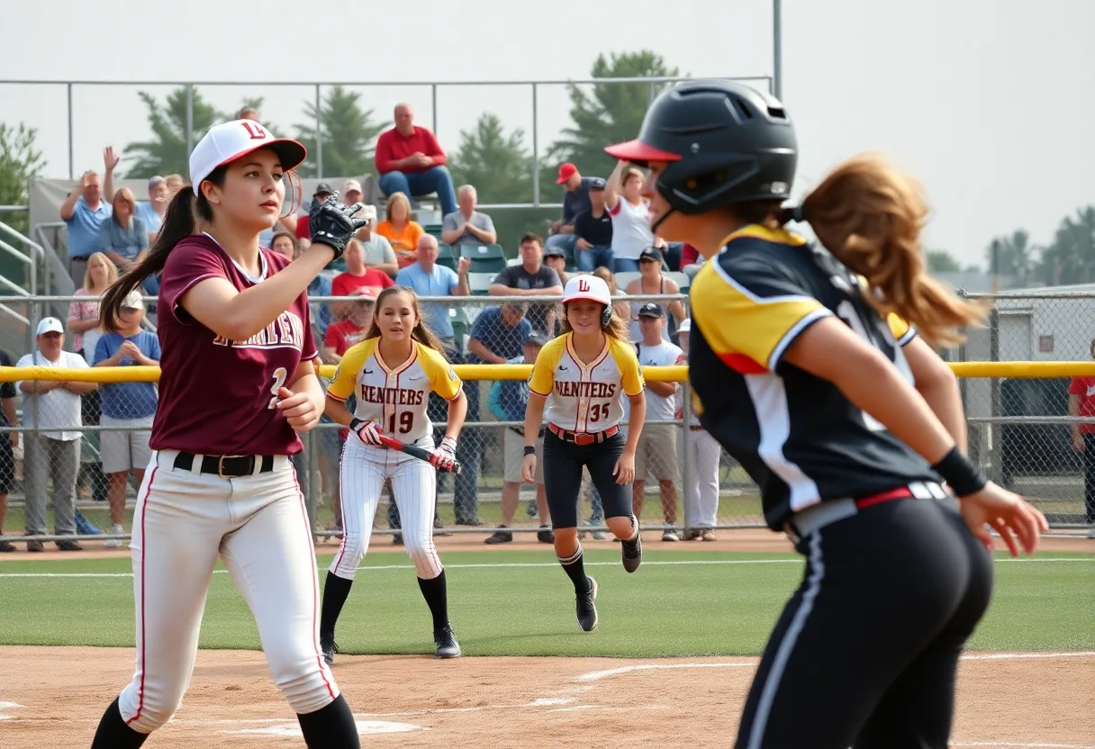 UCLA softball players competing during a game