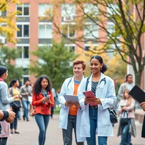 Students collaborating on public health projects at a university