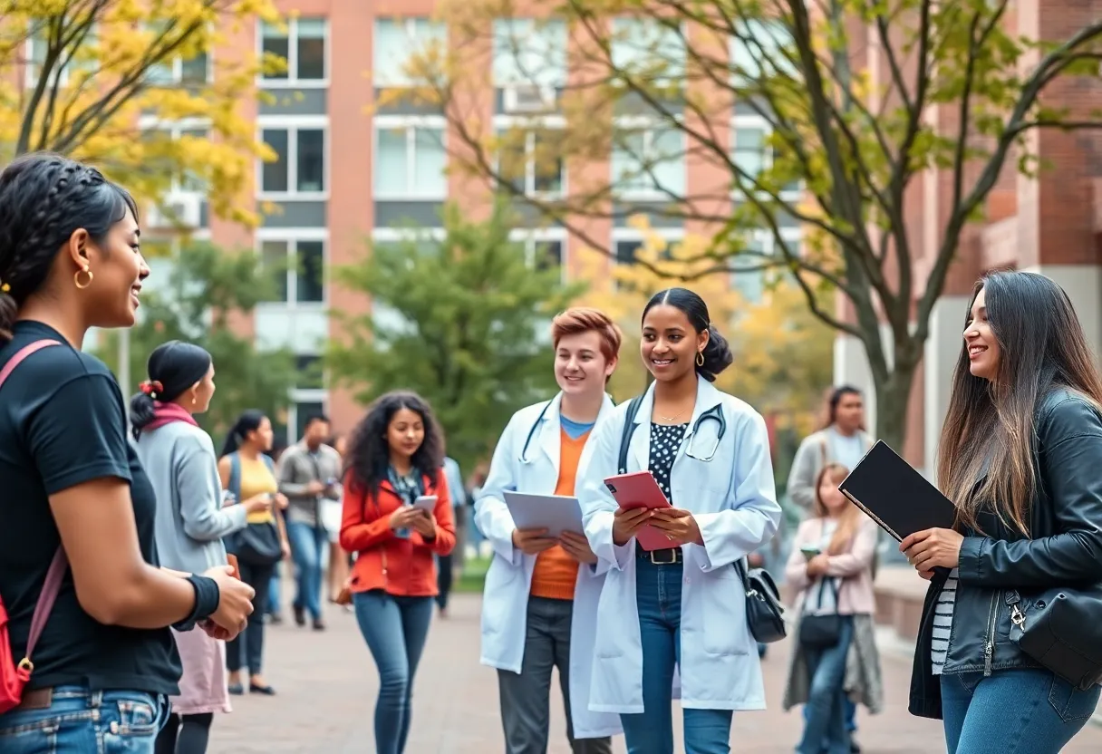 Students collaborating on public health projects at a university