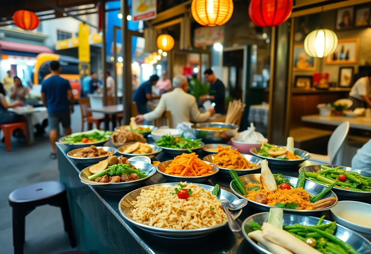Assorted Vietnamese dishes in a vibrant dining setting
