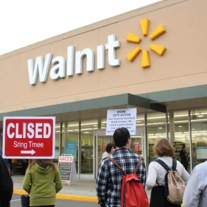 Walmart store exterior with a closed sign