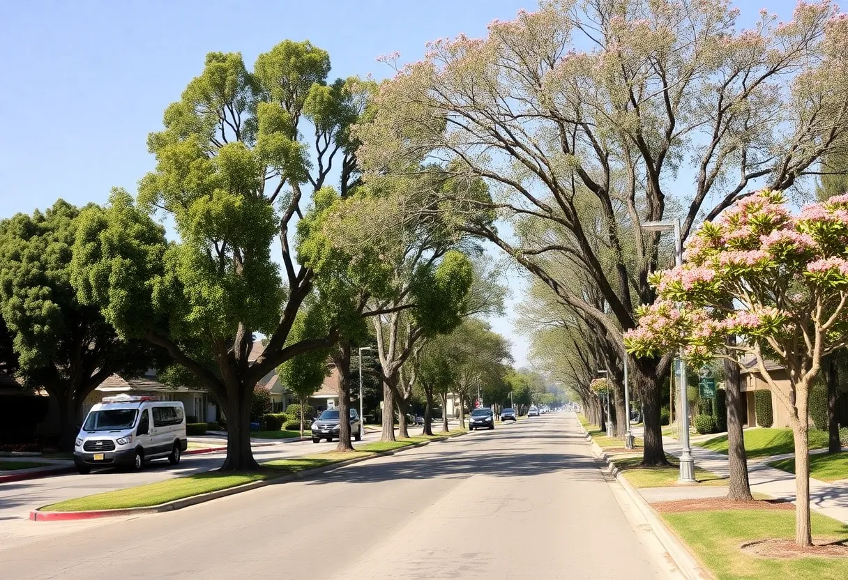 Eucalyptus trees being removed in Beverly Hills with new trees being planted