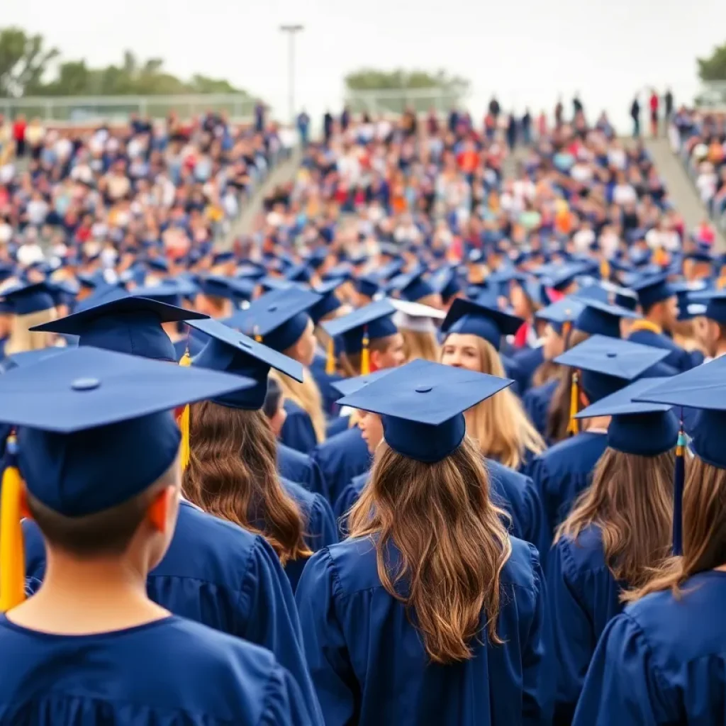 Graduates celebrating at Beverly Hills High School graduation