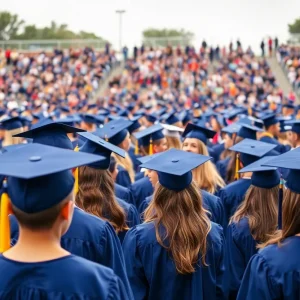 Graduates celebrating at Beverly Hills High School graduation