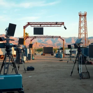 Empty film set in Los Angeles symbolizing industry decline