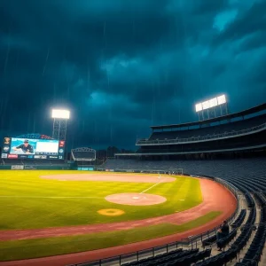Rain delays the College World Series game between LSU and UCLA.
