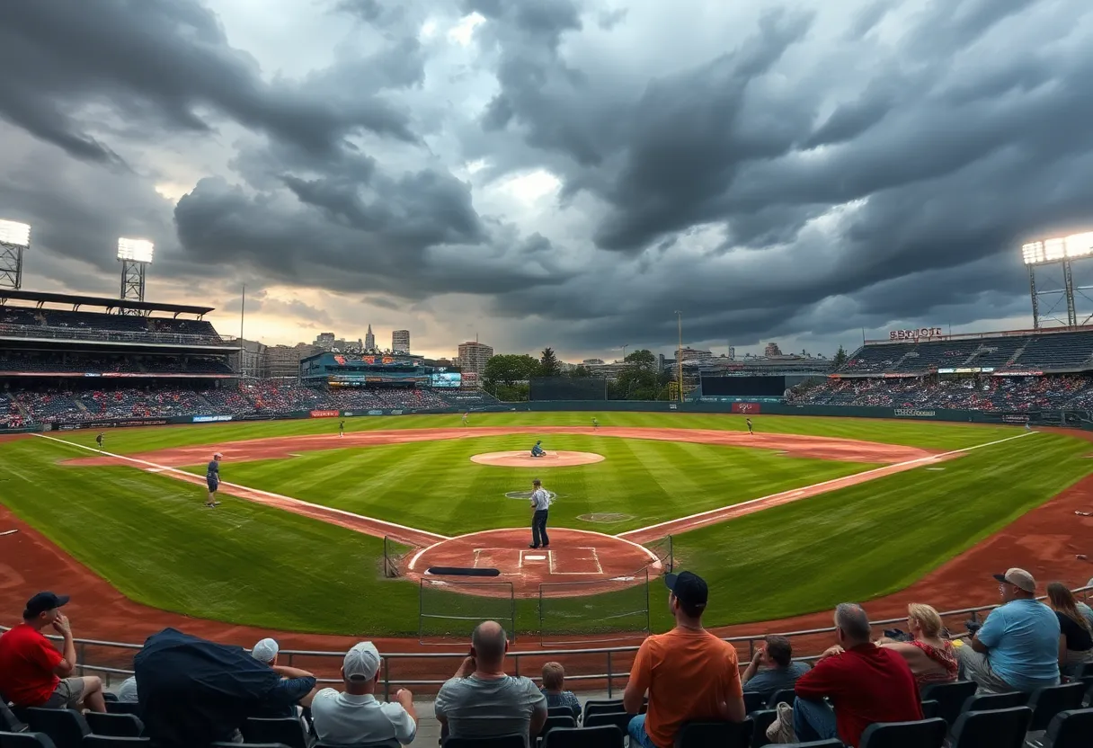 Thunderstorm over College World Series baseball field