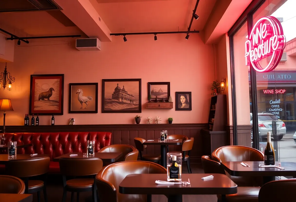 Interior of Diner Antonette showcasing warm tones and art decor
