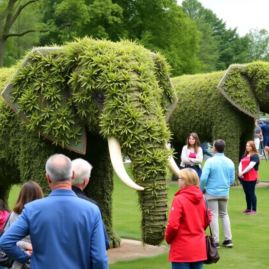 Life-size elephant sculpture on display at the Great Elephant Migration exhibition