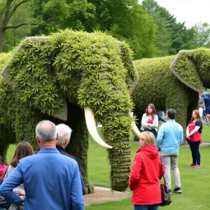 Life-size elephant sculpture on display at the Great Elephant Migration exhibition