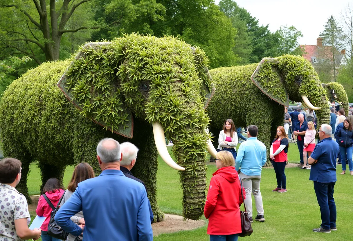 Life-size elephant sculpture on display at the Great Elephant Migration exhibition