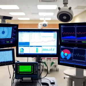 Innovative healthcare technology setup with patient monitoring devices.