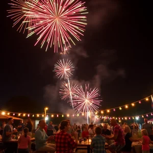 Fireworks display over a festive Independence Day gathering