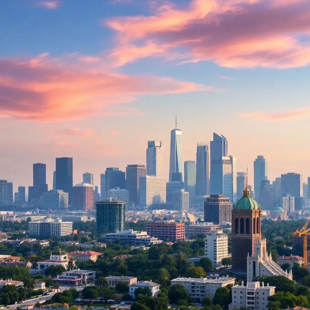 Skyline of Los Angeles with modern luxurious homes and reconstruction areas