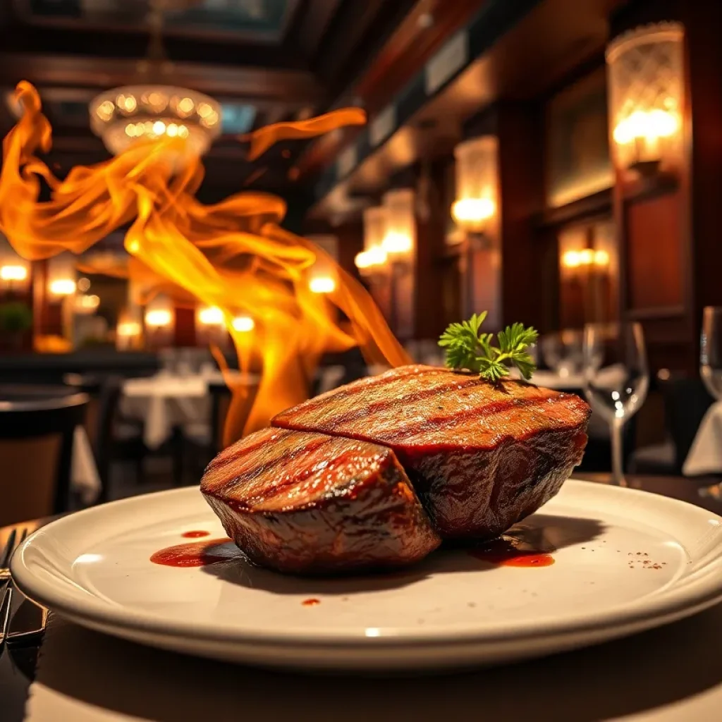 Elegant dining experience at Nusr-Et steakhouse with high-end steak dishes.