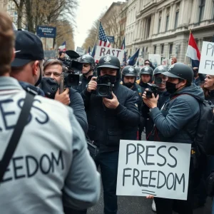 Journalists covering a protest scene in Los Angeles