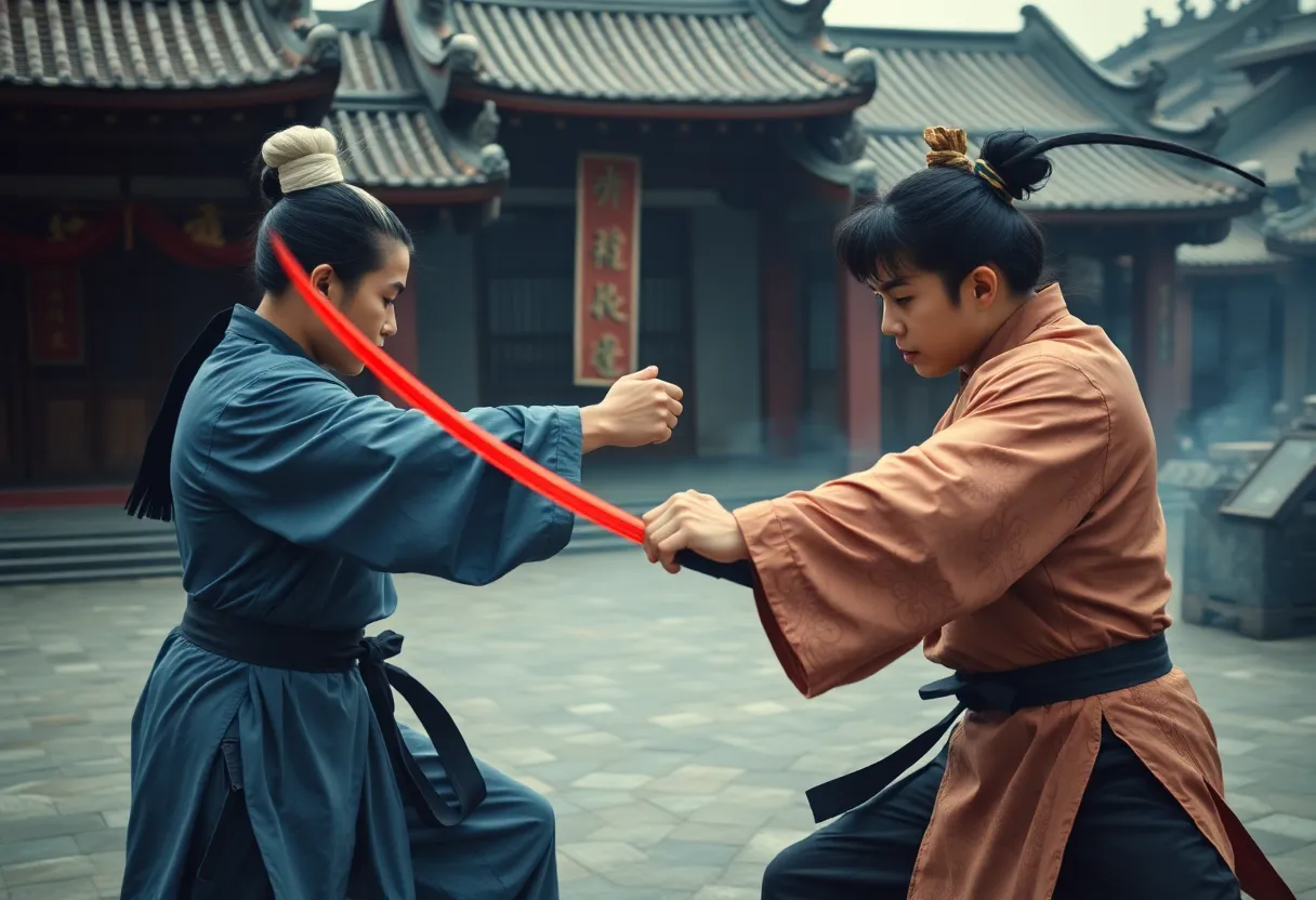 Artistic interpretation of classic kung fu film scenes