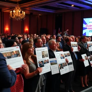 Guests celebrating at the Southern California Journalism Awards ceremony.