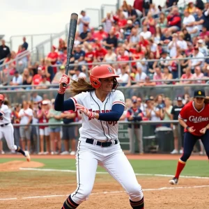 Texas Tech players celebrating during a Women's College World Series game