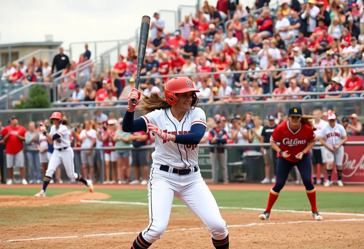 Texas Tech players celebrating during a Women's College World Series game