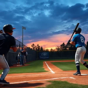 A tense moment from a women's college softball game with players on the field.