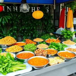 A variety of Vietnamese street food dishes displayed at Little C pop-up.