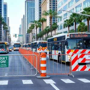 Construction work along Wilshire Boulevard in Los Angeles