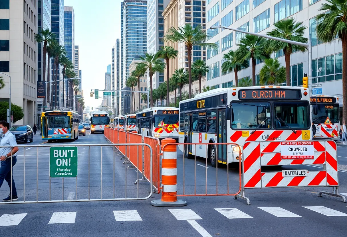 Construction work along Wilshire Boulevard in Los Angeles
