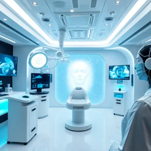 A modern cosmetic surgery clinic showcasing AI technology and advanced procedures.