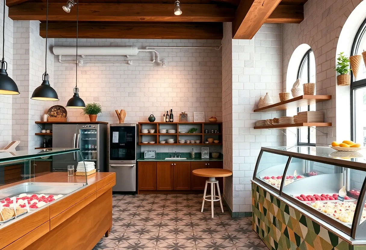 Interior view of Bacio di Latte gelateria showcasing gelato and decor