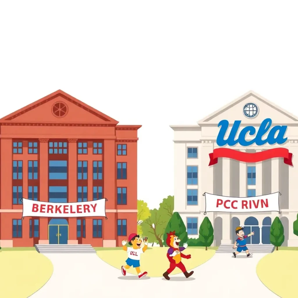 Illustration depicting the rivalry between UC Berkeley and UCLA