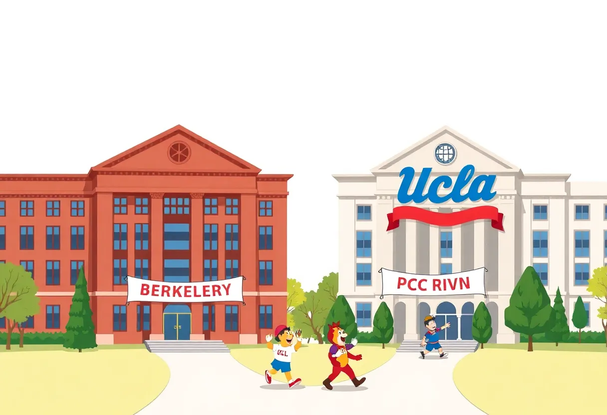 Illustration depicting the rivalry between UC Berkeley and UCLA