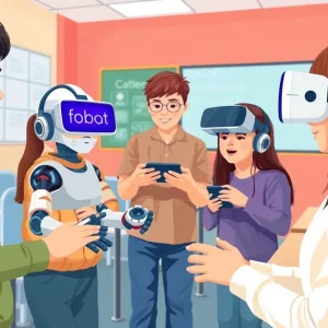 Students using educational technologies in a classroom
