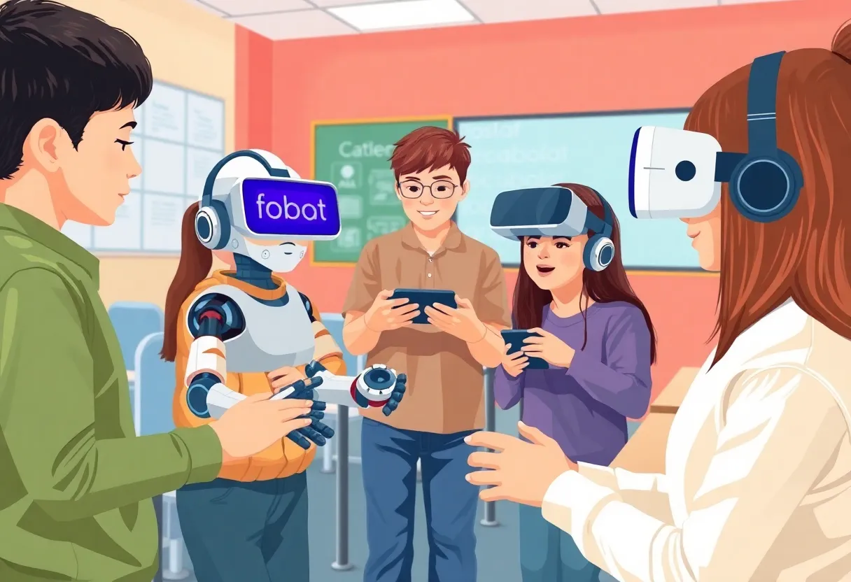 Students using educational technologies in a classroom