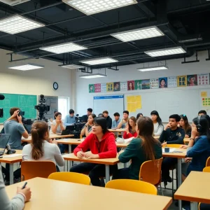 Students engaged in a journalism workshop at Beverly Hills High School