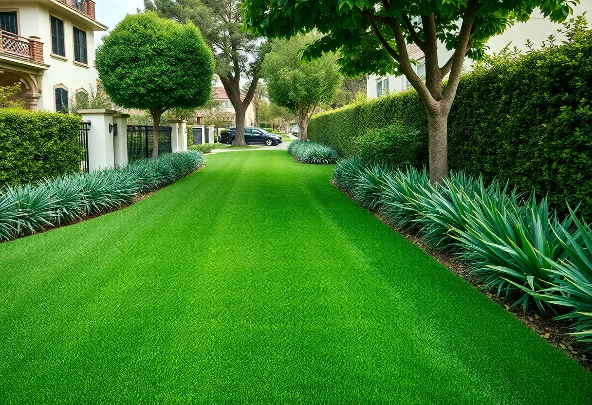 Residential area in Beverly Hills with synthetic turf and natural grass