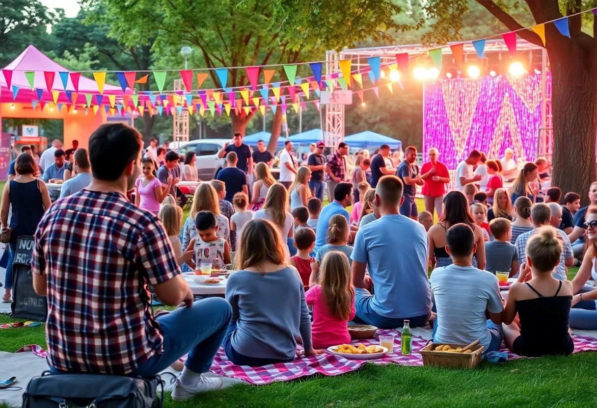 Outdoor concert at Beverly Canon Gardens with families enjoying music