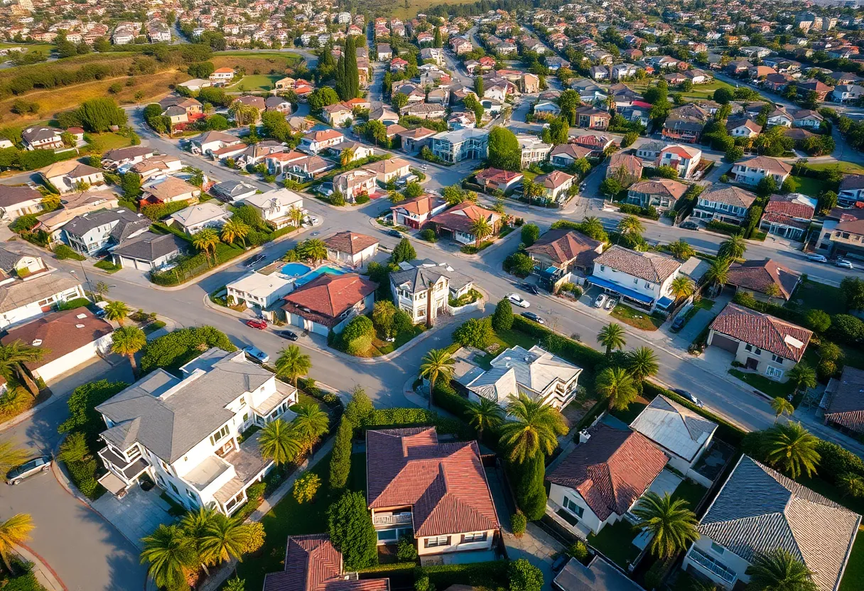 Aerial view of Beverly Hills showcasing homes and neighborhoods.