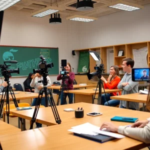 Students participating in a Broadcast Production class in Beverly Hills
