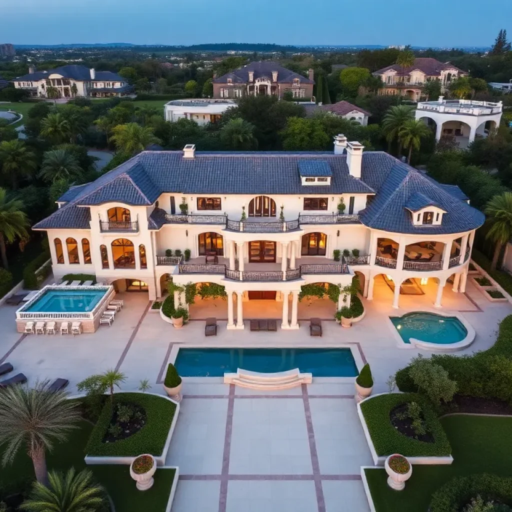 Exterior view of a luxurious mansion in Beverly Hills